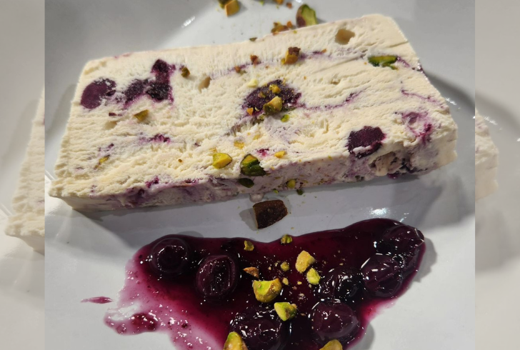 Blueberry Amaretto Semifreddo with Pistachios